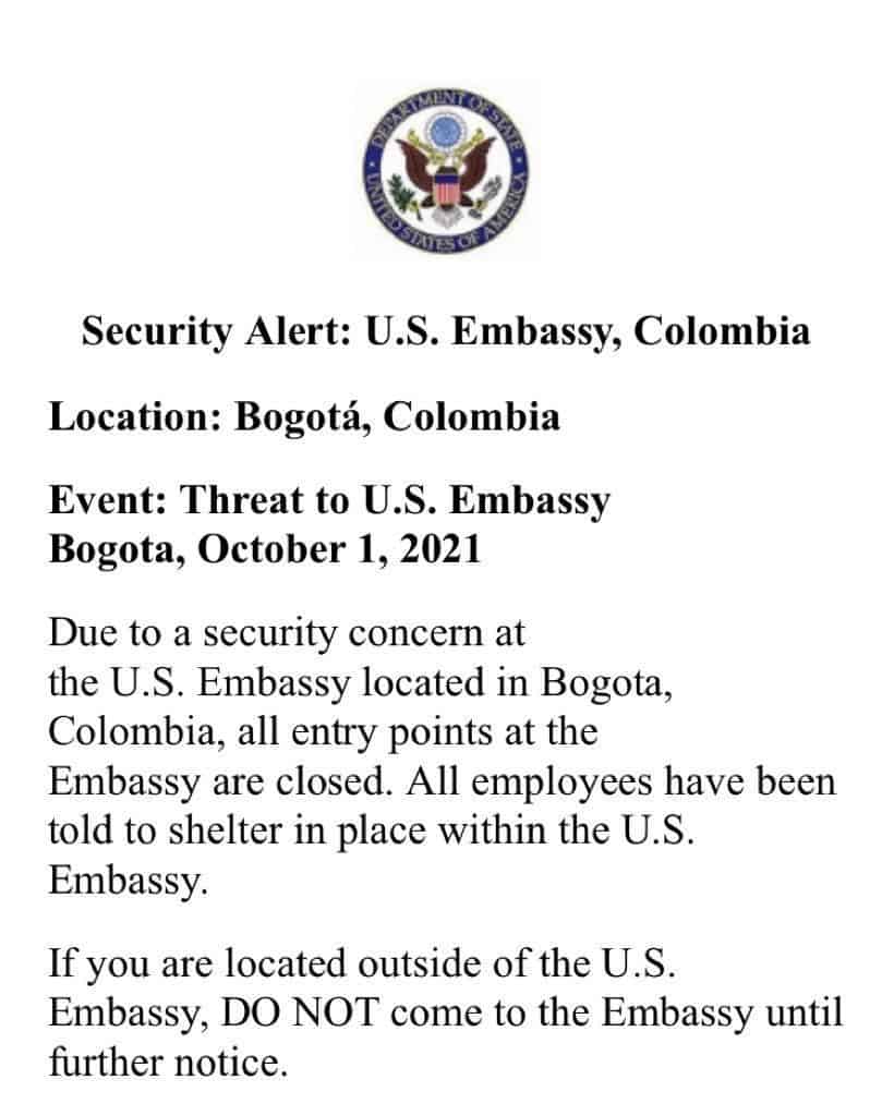 Embajada de Estados Unidos se pronunció sobre posible carro bomba