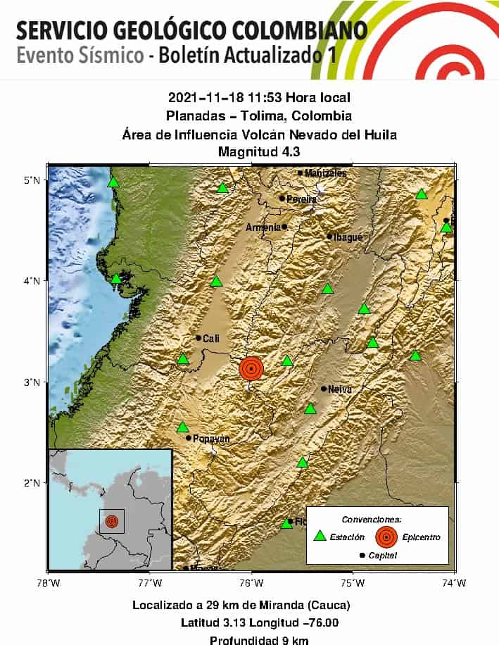 Temblor en Planadas Tolima