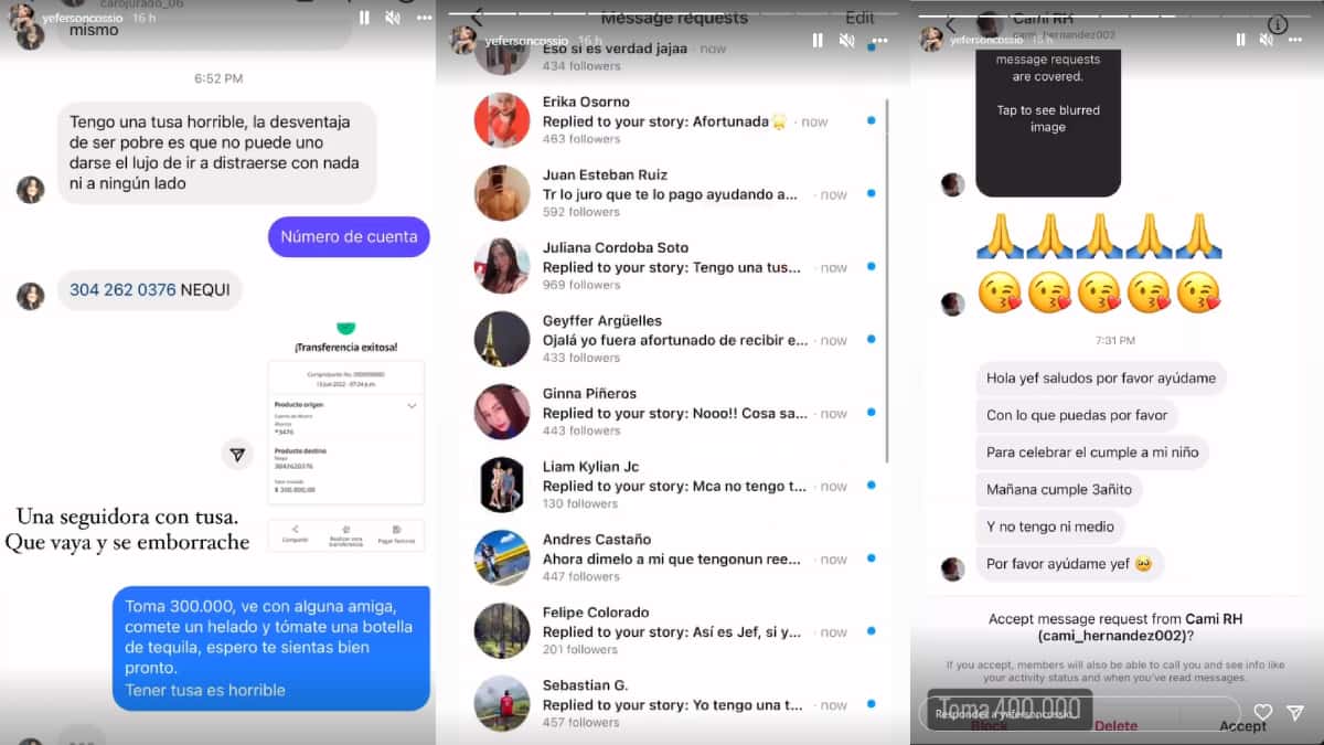 Yeferson Cossio consignó plata a una seguidora entusada