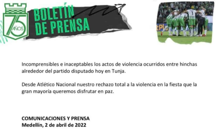 Comunicado Atlético Nacional