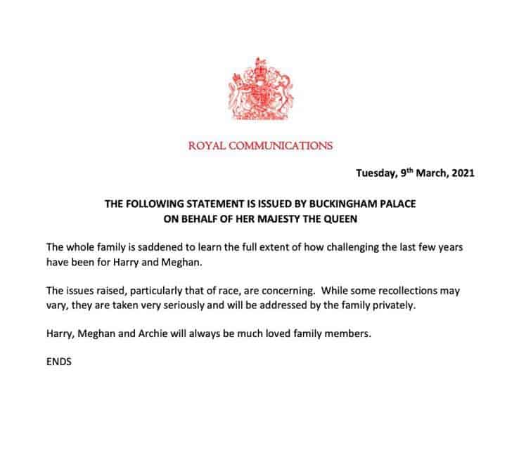 comunicado oficial casa real Reino Unido