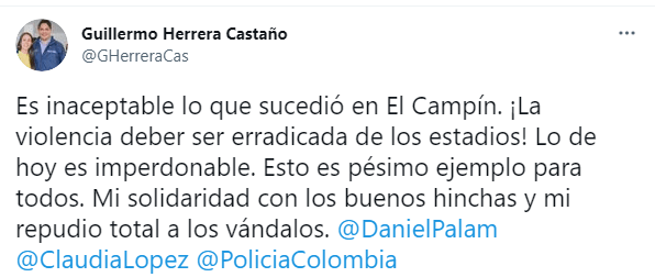 Trino ministro del Deporte hechos violentos Campín