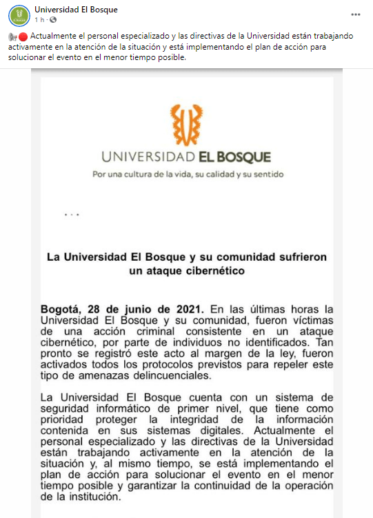 Universidad El Bosque comunicado