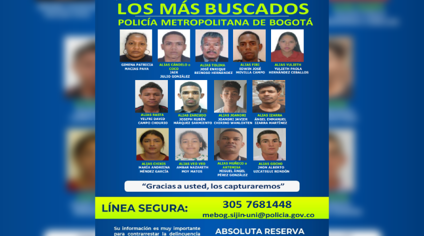 Publican cartel de los más buscados por homicidio y hurto en Bogotá - Foto: Policía