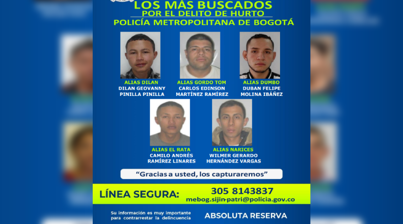 Publican cartel de los más buscados por homicidio y hurto en Bogotá - Foto: Policía