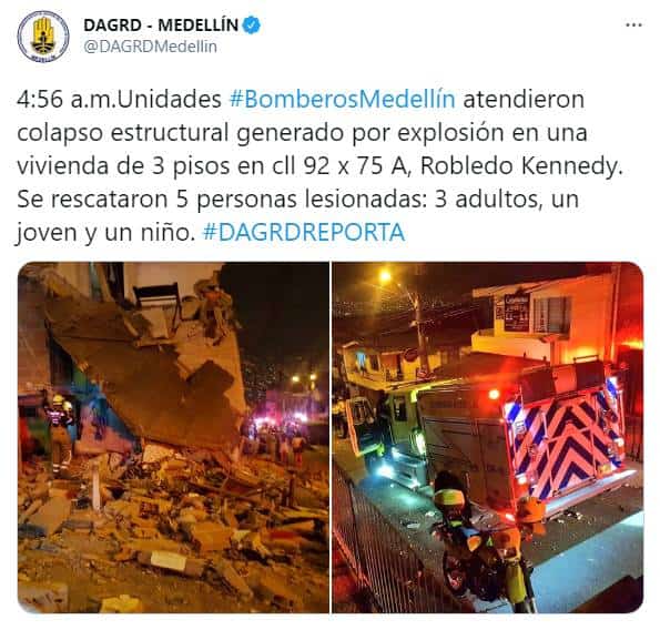 Emergencia por explosión en Medellín
