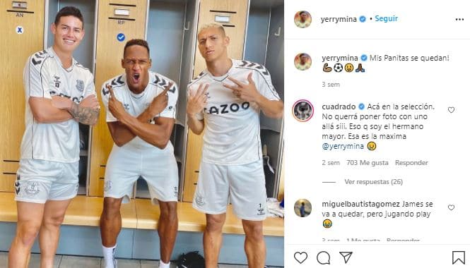 Mina y James Rodríguez / Yerry Mina Instagram