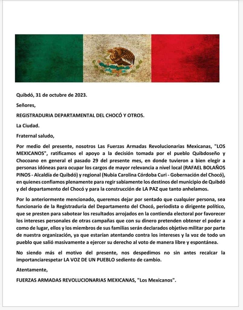 Foto: 'Los Mexicanos' amenazan en Chocó