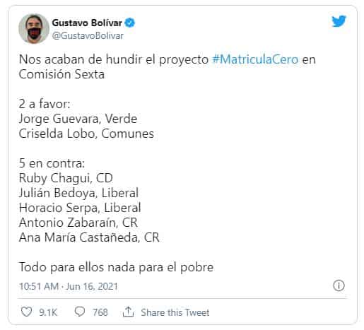 Foto: @GustavoBolivar (Twitter)