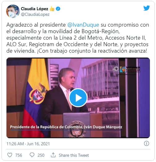 Foto: @ClaudiaLopez (Twitter)