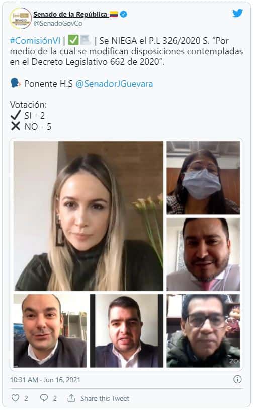 Foto: @SenadoGovCo (Twitter)