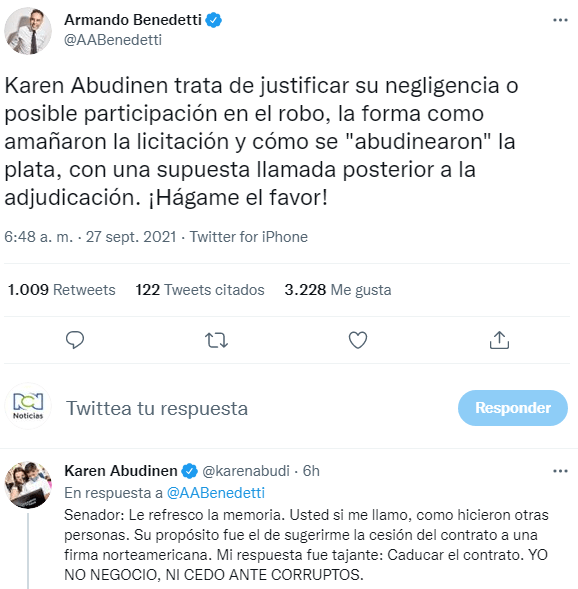 Tweet Benedetti a Abudinen 