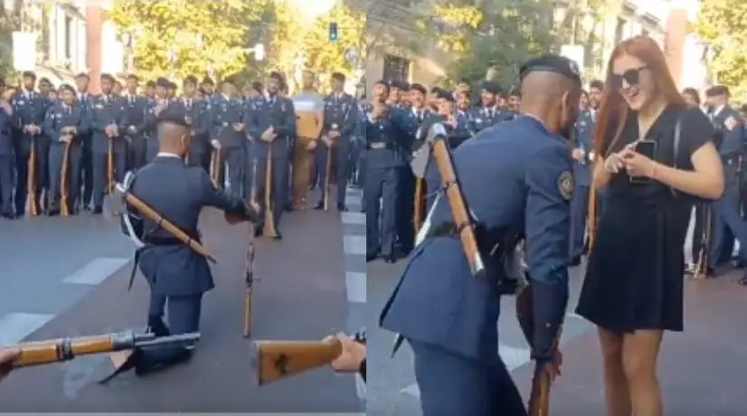 ¡Qué emotivo! Soldado español le pide matrimonio a su novia antes del desfile del día de la Hispanidad