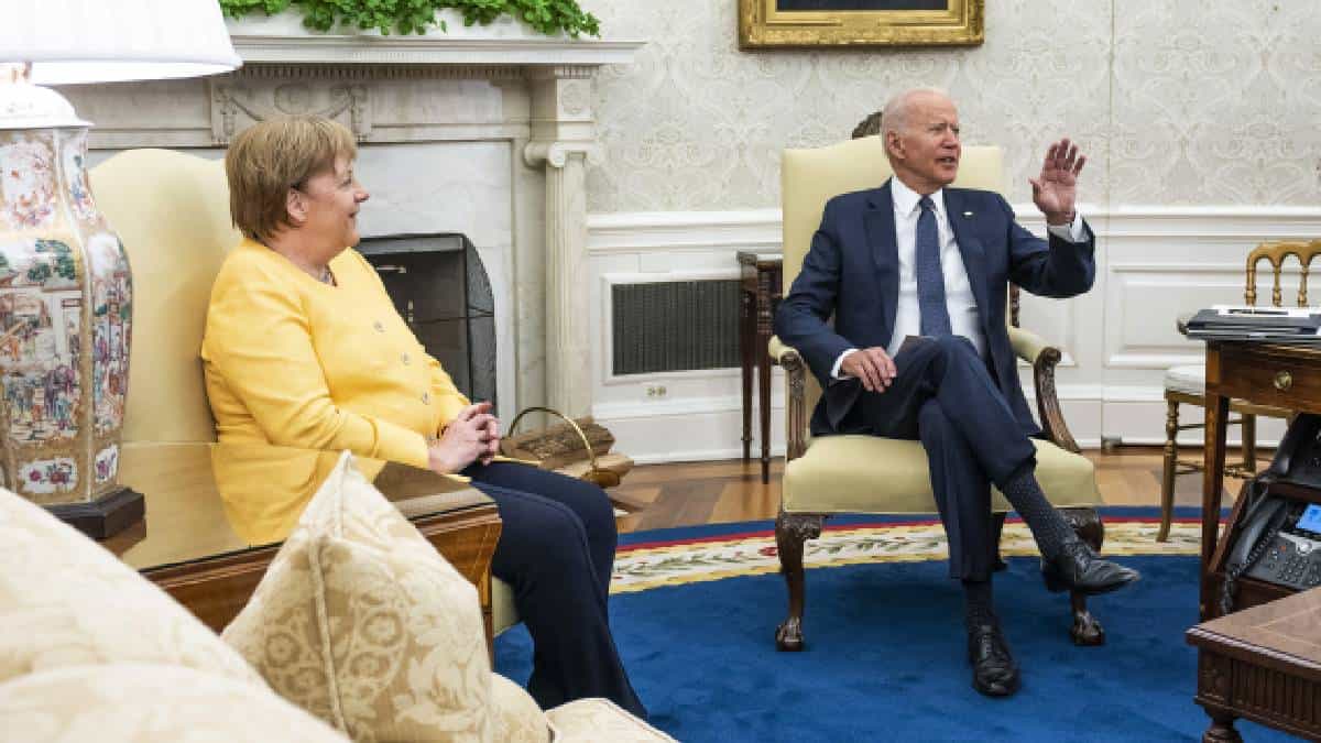 Canciller alemana Angela Merkel junto a Joe Biden Presidente de EE.UU.
