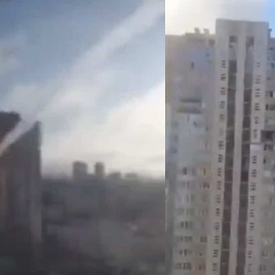El impactante momento en el que un misil impacta un edificio ...
