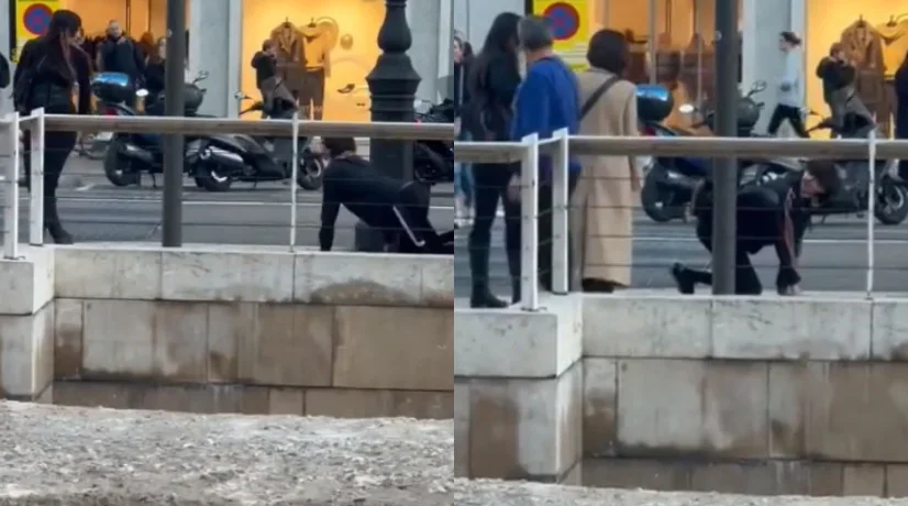 Mujer paseó a un hombre con un collar en la calle, como si fuera un perro: video