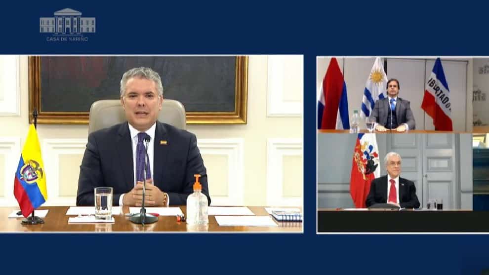 El presidente Iván Duque se refirió junto con su homólogos de Perú, Chile y Uruguay sobre las últimas medidas de impacto social implementadas en la región durante la emergencia por el covid-19.