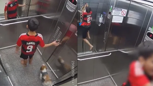 En video: niño salva a su perrita de ser ahorcada por la puerta de un ascensor