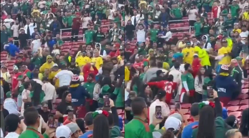 Pelea de barristas en el partido de Colombia vs. México