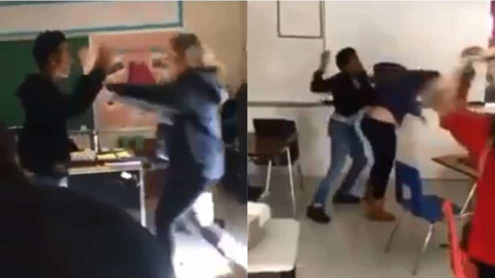 VIDEO: fuerte pelea entre una profesor y un estudiante en un salón de clases