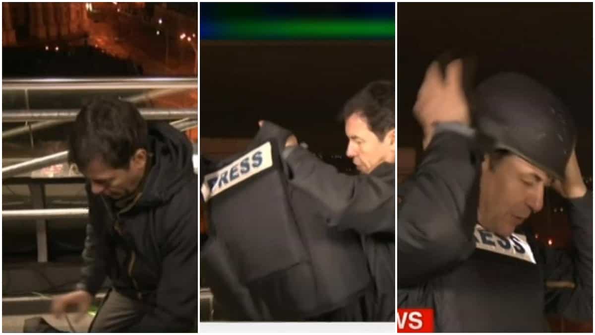 Bombardeos Ucrania: periodista de CNN se puso casco y chaleco en vivo