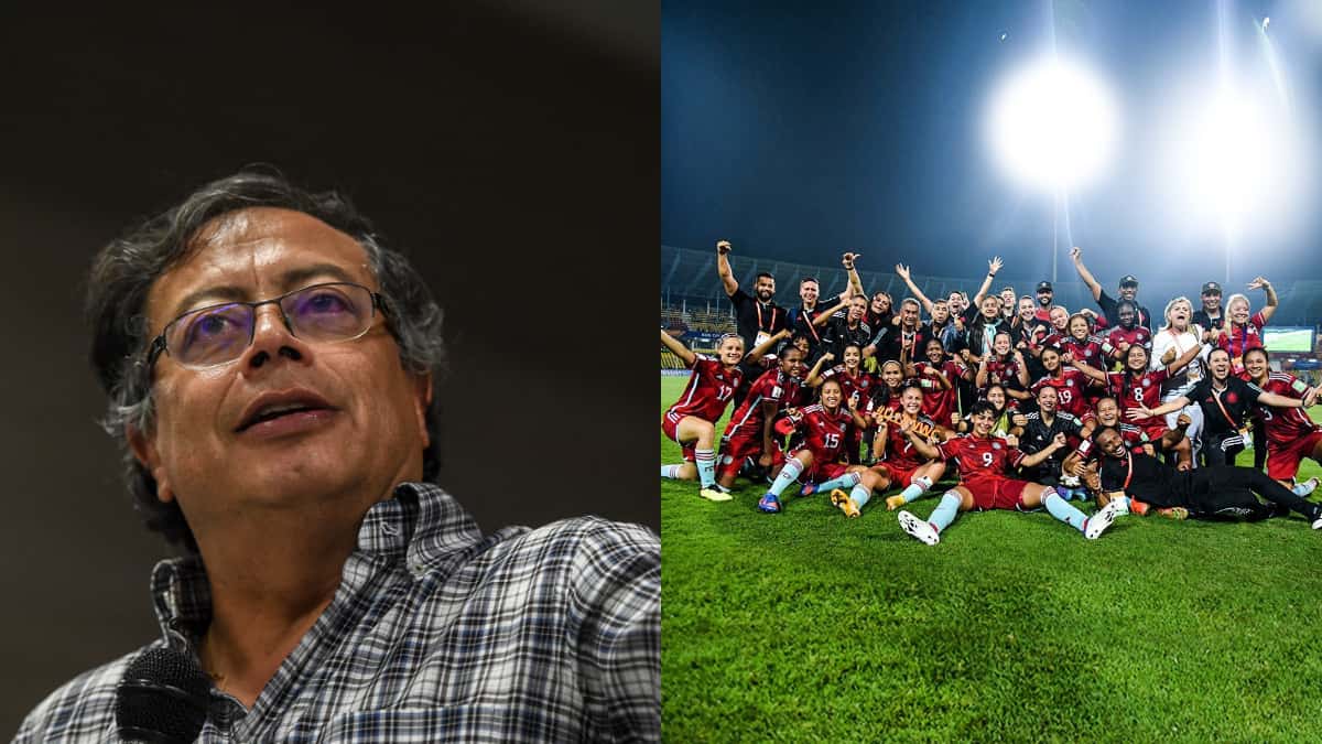 Gustavo Petro, presidente de Colombia, y la celebración de las jugadoras colombianas.