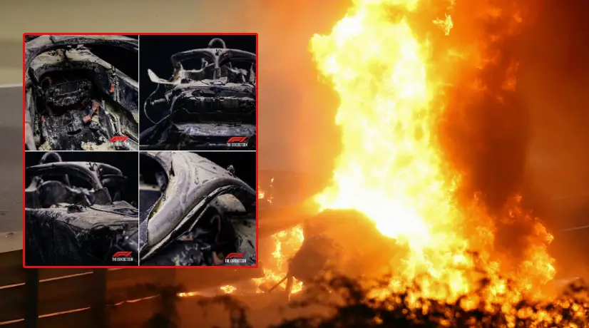 Exhiben restos del carro incendiado de Romain Grosjean