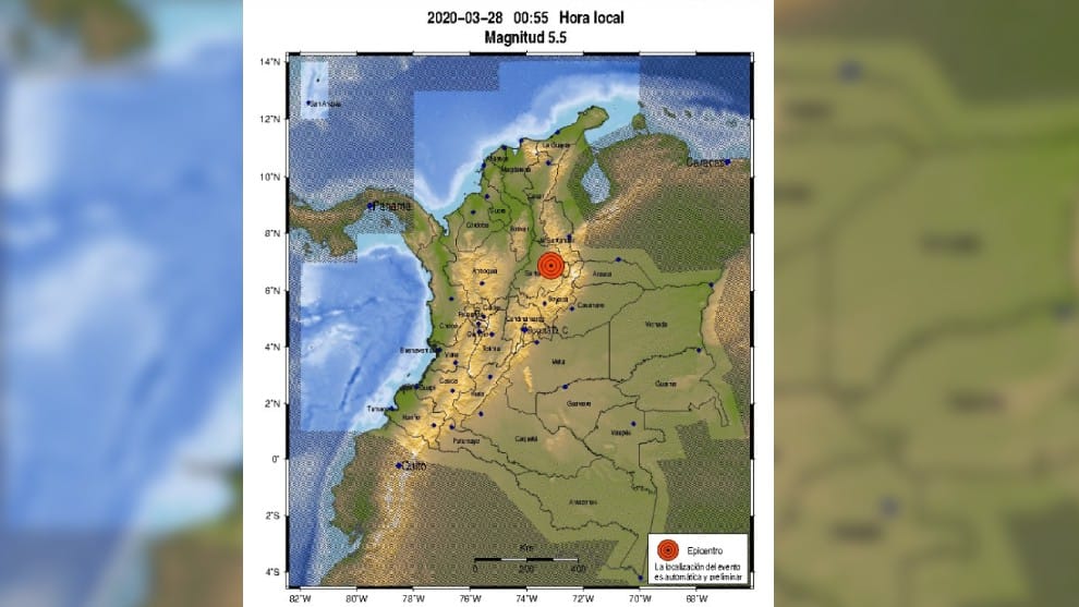 Sismo de magnitud 5.5 se registró este sábado en Colombia