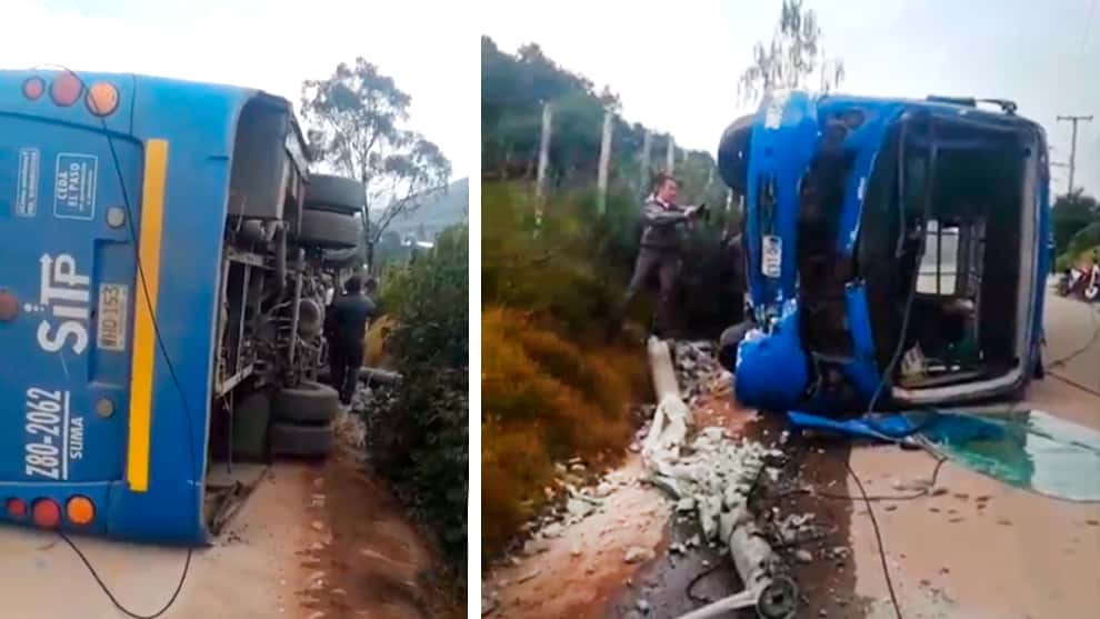 Bus del SITP de volcó en Ciudad Bolívar, al sur de Bogotá.