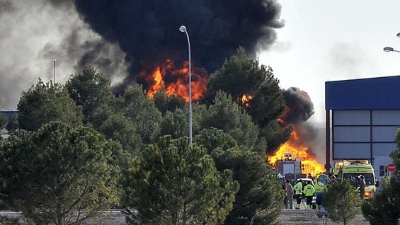 El avión F-16 griego se estrelló en la base aérea de Los Llanos. Foto: EFE.