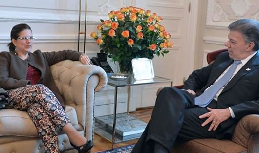 El presidente Juan Manuel Santos y la alcaldesa (e.) María Mercedes Maldonado. Foto: SIG