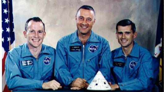 Tripulación de Apolo 1, Edward White, Gus Grissom y Roger Chaffee. Foto: @NASA (Facebook).