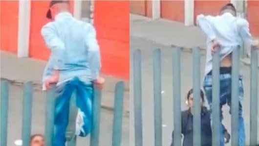 FOTO: Joven atrapado en tubo anticolados de Transmilenio.