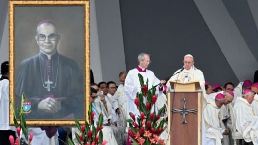 El papa durante la beatificación de Jesús Emilio Jaramillo. Foto: Luis Acosta/AFP