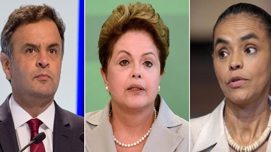 Aécio Neves, Dilma Rousseff y Marina Silva, candidatos que encabezan las encuestas para elecciones en Brasil. Foto: AFP.