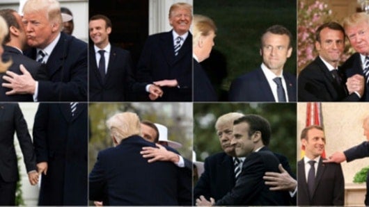Algunas de las tiernas escenas protagonizadas por Trump y Macron. Foto: AFP