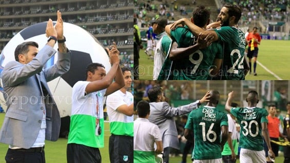 Imágenes del Deportivo Cali celebrando su triunfo. Fotos: Facebook Deportivo Cali Oficial.