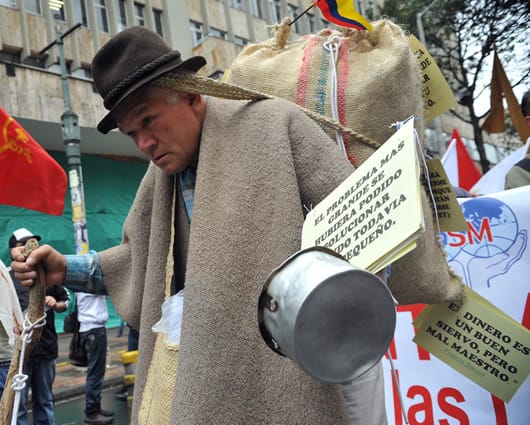 Campesinos esperan retomar el 31 de agosto los diálogos con el Gobierno.Foto: AFP