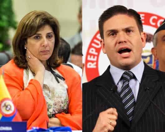 Canciller, María Ángela Holguín y Ministro de Defensa, Juan Carlos Pinzón. Foto: AFP.
