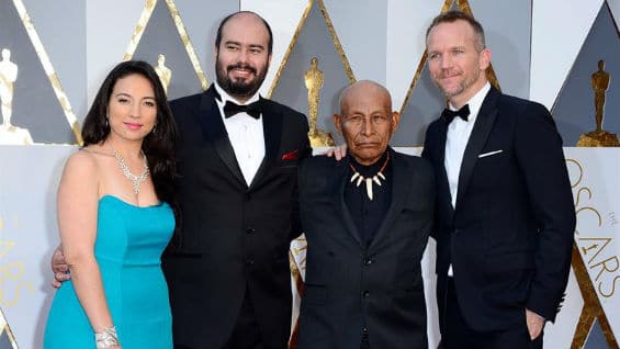 Cristina Gallego, Ciro Guerra, Antonio Bolívar y Brine Davis, en la noche de entrega de los Premios Oscar en Hollywood. Agencia EFE