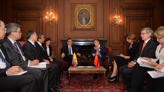 Reunión del presidente Juan Manuel Santos y el primer ministro de China, Li Keqiang, junto con sus delegaciones, en la Casa de Nariño. Foto: SIG.