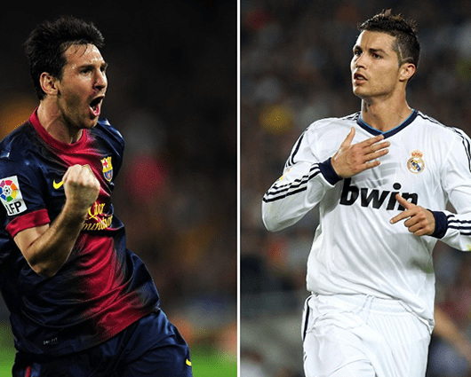 Lionel Messi y Cristiano Ronaldo, jugadores de Liga española. Foto: AFP