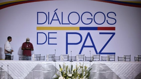 Preparativos de la instalación de la mesa de diálogo entre el Gobierno y el Eln en el museo Guayasamín en Quito, Ecuador. Foto: AFP.