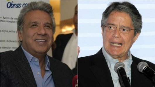 Lenin Moreno, candidato oficialista (izq) - Guillermo Lasso, candidato opositor (der). Fotos: AFP