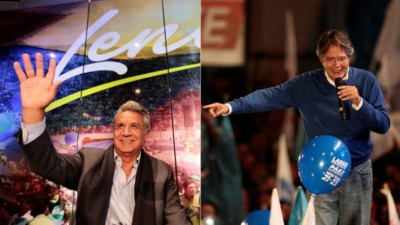 El oficialista Lenín Moreno y el opositor de derecha Guillermo Lasso. Foto. EFE.