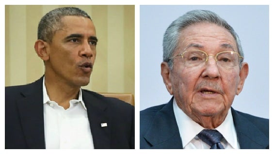 Barack Obama, presidente de EE.UU. y Raúl Castro, mandatario cubano. Foto: AFP.