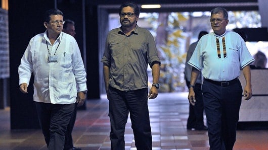 Parte de la delegación de las Farc en La Habana. Foto: AFP.