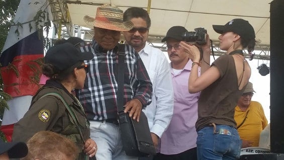 El jefe de las Farc 'Iván Márquez' durante el acto en La Guajira. Foto: Noticias RCN.