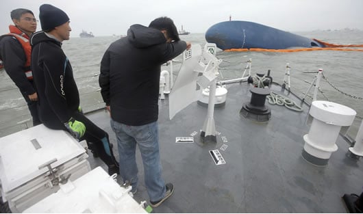 El barco Sewol se encuentra sumergido a 30 metros de profundidad. Foto: EFE