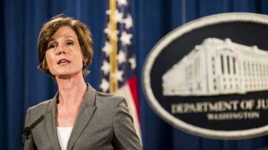 La fiscal interina, Sally Yates, dice que no está convencida de que orden de Trump sobre migración sea legal. Foto: AFP